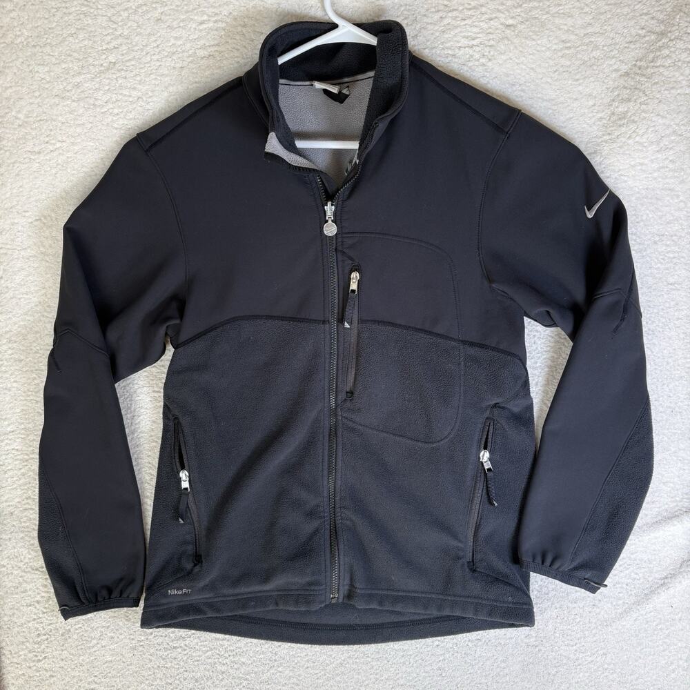 Vintage Nike Jacket Mens Medium Black Fleece Softshell Fit Therma Full Zip